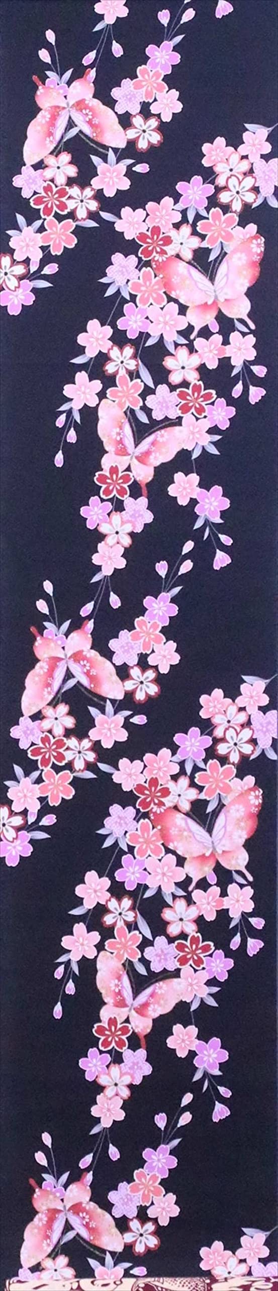 Amazon | 浴衣 反物 チョウ・サクラ柄・黒地・No.31 | 布・生地 通販